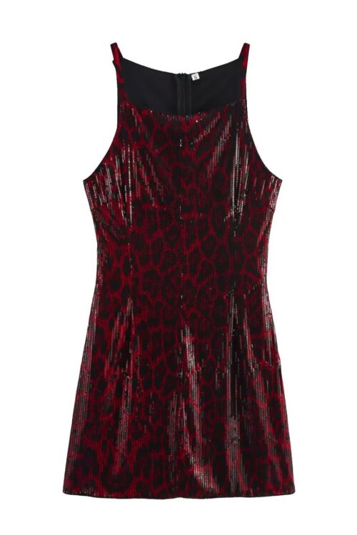 Red Leopard Sequin Mini Dress